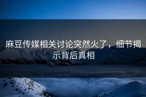 麻豆传媒相关讨论突然火了，细节揭示背后真相