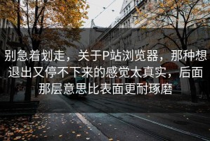 别急着划走，关于P站浏览器，那种想退出又停不下来的感觉太真实，后面那层意思比表面更耐琢磨