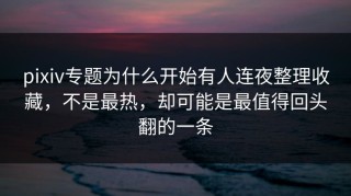 pixiv专题为什么开始有人连夜整理收藏，不是最热，却可能是最值得回头翻的一条