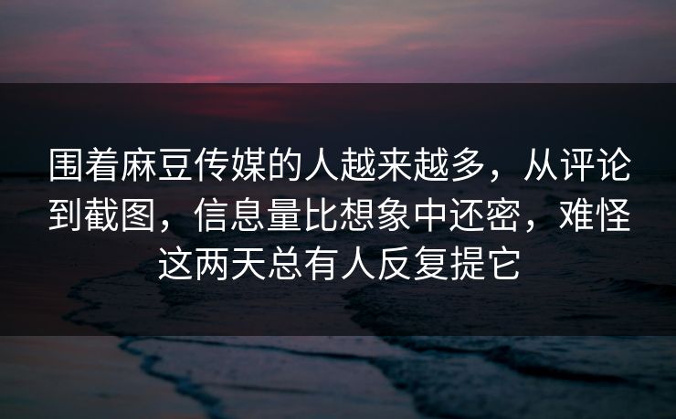 围着麻豆传媒的人越来越多，从评论到截图，信息量比想象中还密，难怪这两天总有人反复提它